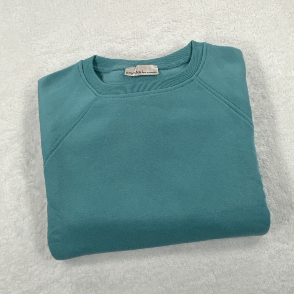 Zenana Womens Small Teal Blue Raglan Sleeve Crewneck Fleece Sweatshirt NEW